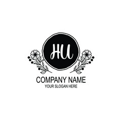 HU initial hand drawn wedding monogram logos