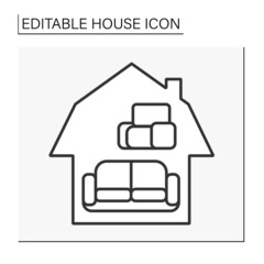  Interior line icon. Furnished room. Comfortable sofa and necessary furniture in flat.House concept. Isolated vector illustration. Editable stroke