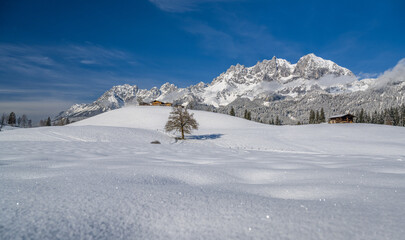 Idyllic winter landscape in Kitzbuehel, Tyrol, Austria - obrazy, fototapety, plakaty