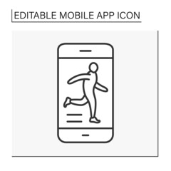  Service line icon. Pedometer on smartphone. Online sport tracker.Mobile app concept. Isolated vector illustration. Editable stroke