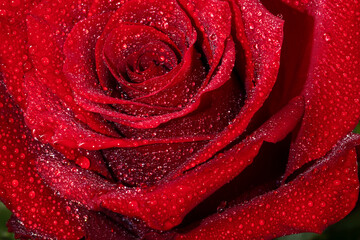 Red rose flower with dew drops close-up. A red rose.