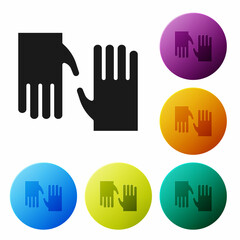 Black Rubber gloves icon isolated on white background. Latex hand protection sign. Housework cleaning equipment symbol. Set icons in color circle buttons. Vector