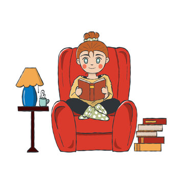 Bookworm Girl Relaxing Reading a Book
