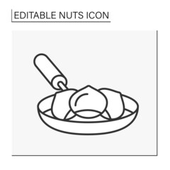  Hazelnut line icon. Roasted hazelnuts on a pan for snacks. Nuts concept. Isolated vector illustration. Editable stroke