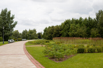 Fototapeta na wymiar Walking area in Tsaritsyno Park in Moscow
