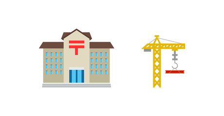 Post Office and Building Construction vector flat icon. Isolated Japanese Post Office and Building Construction Building emoji illustration
