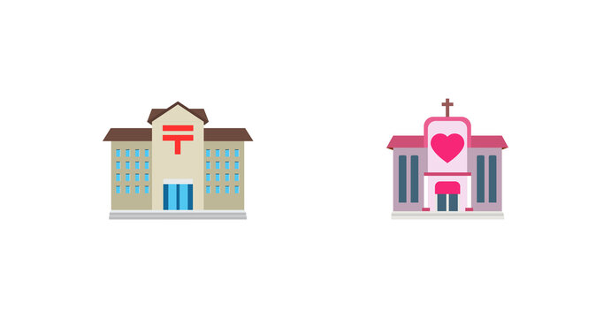 Post Office and Church wedding vector flat icon. Isolated Japanese Post Office and Church wedding  Building emoji illustration