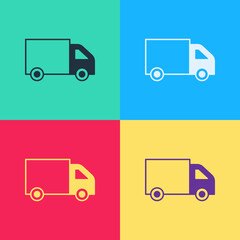 Pop art Delivery cargo truck vehicle icon isolated on color background. Vector