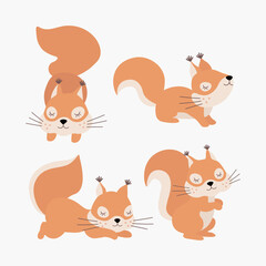 Scandinavian set of cute sleeping little squirrels. Hand drawn vector elements for nursery decoration, baby shower, birthday, children's party, poster, invitation, postcard, kids clothes