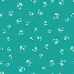 Green Test tube and flask chemical laboratory test icon isolated seamless pattern on green background. Laboratory glassware sign. Vector