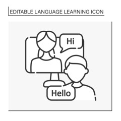  Dialogues line icon. Language practice with other people. Communication. Language learning concept. Isolated vector illustration. Editable stroke