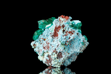 macro mineral stone Dioptase on a black background