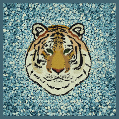 Vector tiger on a classic  background. Beautiful postcard or picture