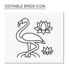  Flamingos line icon.Waterfowl or wading bird. Brightly pink bird symbolize effortless grace and balance.Birds concept. Isolated vector illustration. Editable stroke