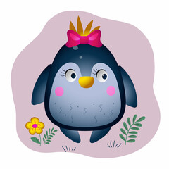 Cute cartoon penguin with bow vector