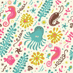 Seamless pattern with red hearts on a blue background.