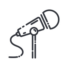 Vector line icon of a microphone vector icon isolated on transparent background.