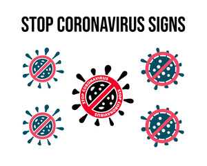 Stop SARS-CoV-2 Omicron Cell Icon, 2019-nCoV, Covid-2019, Coronavirus Bacteria. No Infection and Stop Coronavirus Concepts