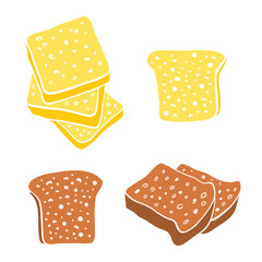 Sliced toast bread. Colorful paper cut collection of baked goods isolated on white background. Doodle hand drawn bakery products icons. Vector illustration