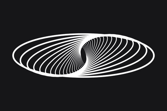 Abstract white spirograph tunnel rotates oval logo on black background. Vector illustration.