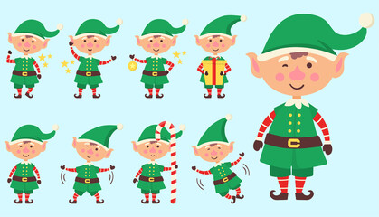 Set of elf, New Year, Merry Christmas characters.