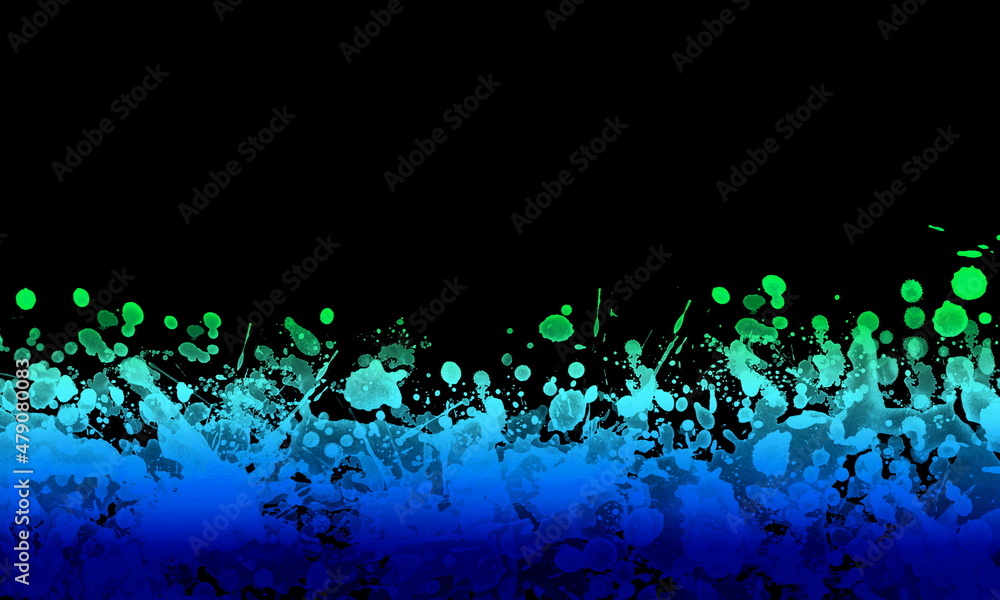 Poster Merged colorful watercolor stains on a black background in the lower part and the rest is free to enter text
