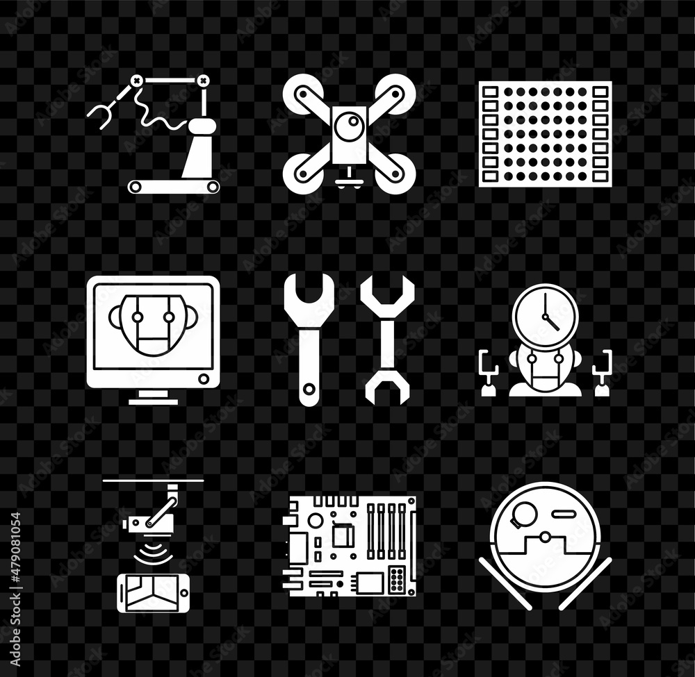 Poster set industrial machine robotic robot arm hand factory, wireless controlling cctv security, electroni