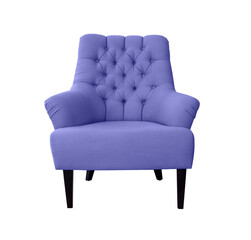 Trendy very peri soft armchair isolated on white background. Contemporary living room furniture