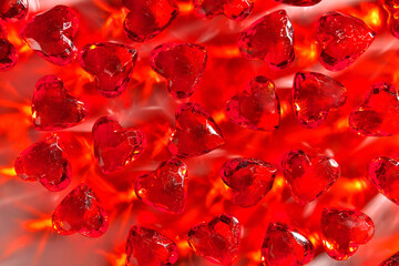 Full Frame Image of Sparkling Red Gemstone Hearts