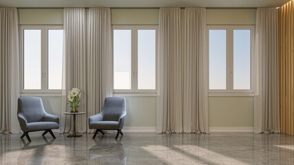 Illustration 3D rendering large luxury modern bright interiors Living room mockup computer digitally generated image