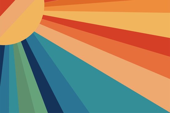 Vintage Sun Background. Abstract Images, Minimalistic Pictures. Room Decoration, Paintings. Stylish Retro Wallpaper For Computer. 1960s, 1950s, 1970s, 1980s. Cartoon Flat Vector Illustration