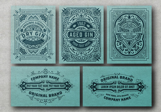 Set of 5 Vintage Labels for Packing