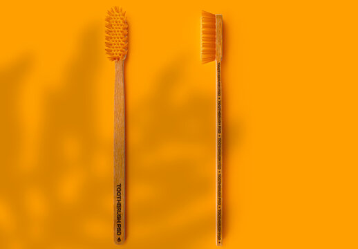 Front and Side View of Wooden Toothbrushes Mockup