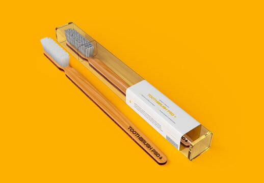 Wooden Toothbrush with Transparent Package Mockup