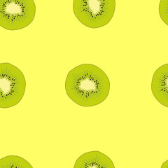 Seamless vector texture with kiwi. Colorful fruit pattern