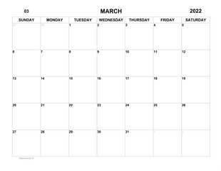 Planner for march 2022. Schedule for month. Monthly calendar. Organizer