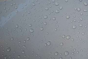 Droplets of rain water on a freshly washed and waxed car