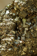 Pyrite mineral with cubic small crystals in detail.