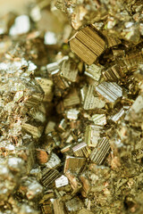 Pyrite mineral with cubic small crystals in detail.