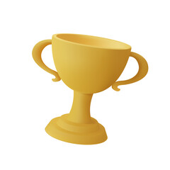 Yellow cup winner 3d icon. Main prize for successful champion. Bowl with two handles on stand. Award trophy for best competitor. Celebration ceremony for main finalists of competition. Isolated vector