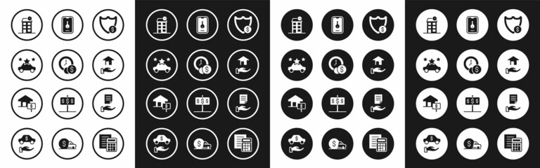 Set Shield with dollar, Time is money, Car sharing, House, Realtor, Online real estate, contract and icon. Vector