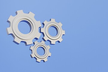 3D illustration render of three iron gears