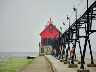 The breakwater leading to one of two Grand Haven lighthouses