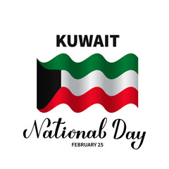 Kuwait National Day typography poster with flag. Holiday celebrated on February 25. Vector template for banner, greeting card, flyer, etc