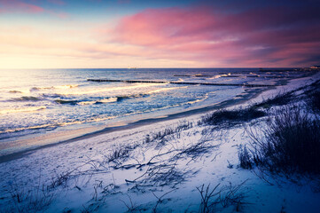 Baltic Sea shore in winter, Poland