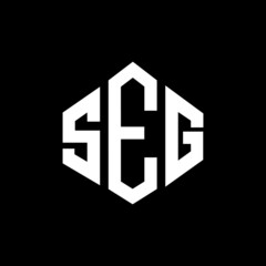 SEG letter logo design with polygon shape. SEG polygon and cube shape logo design. SEG hexagon vector logo template white and black colors. SEG monogram, business and real estate logo.
