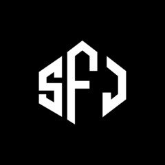 SFJ letter logo design with polygon shape. SFJ polygon and cube shape logo design. SFJ hexagon vector logo template white and black colors. SFJ monogram, business and real estate logo.