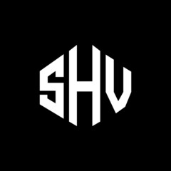 Fototapeta premium SHV letter logo design with polygon shape. SHV polygon and cube shape logo design. SHV hexagon vector logo template white and black colors. SHV monogram, business and real estate logo.