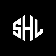 Obraz premium SHL letter logo design with polygon shape. SHL polygon and cube shape logo design. SHL hexagon vector logo template white and black colors. SHL monogram, business and real estate logo.