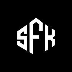 Obraz premium SFK letter logo design with polygon shape. SFK polygon and cube shape logo design. SFK hexagon vector logo template white and black colors. SFK monogram, business and real estate logo.